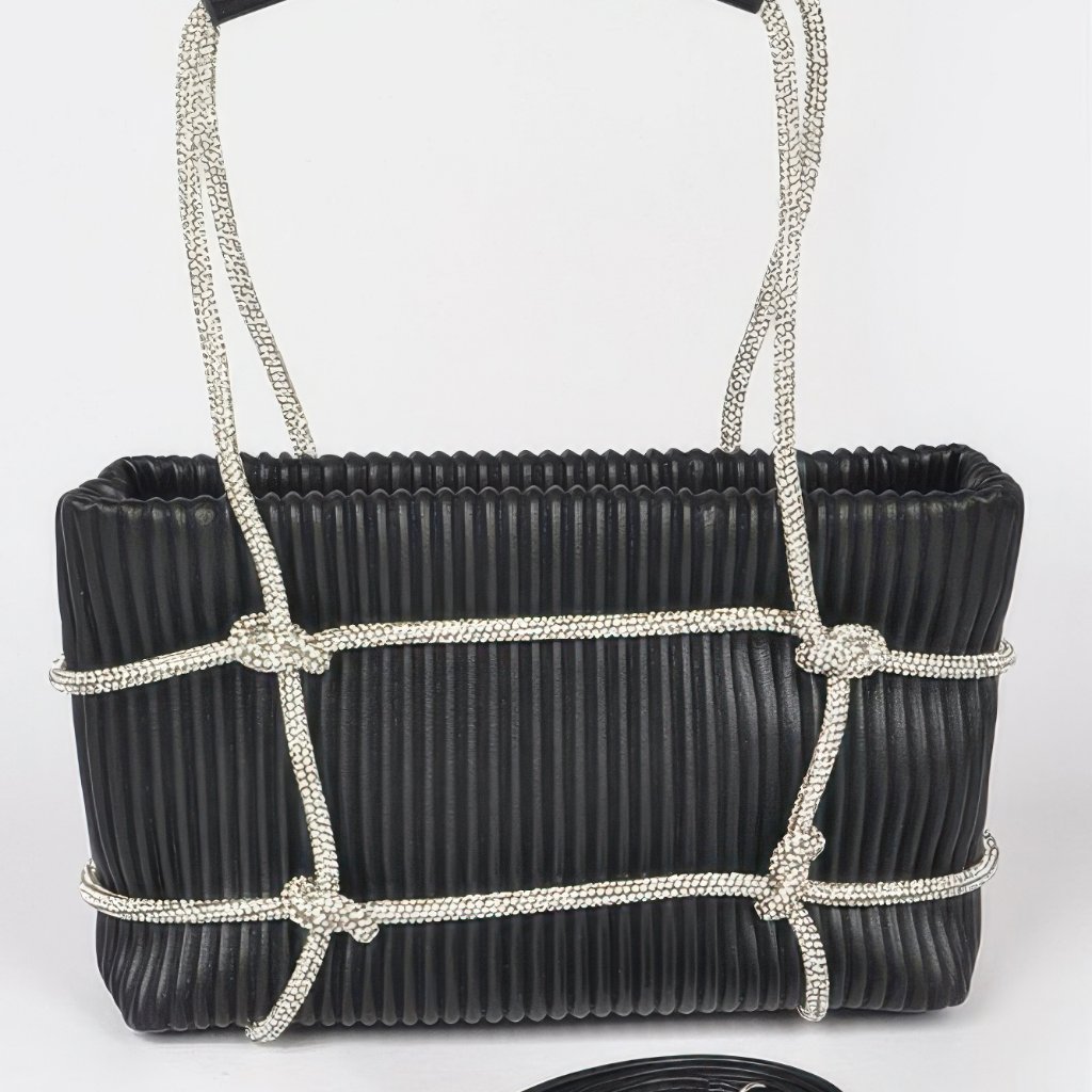 Rhinestone Strap Zip Clutch Bag